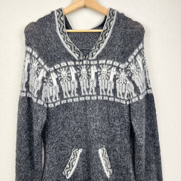 Peruvian Alpaca Wool Hooded Pullover Sweater Womens S/M Boho Aztec Gorp Soft - Picture 3 of 12